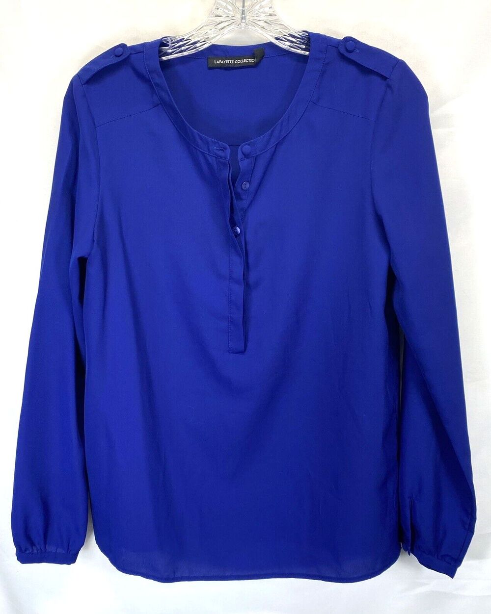 Lafayette Collection Women's Size 44 Long Sleeve Round Neck Blue Blouse Top